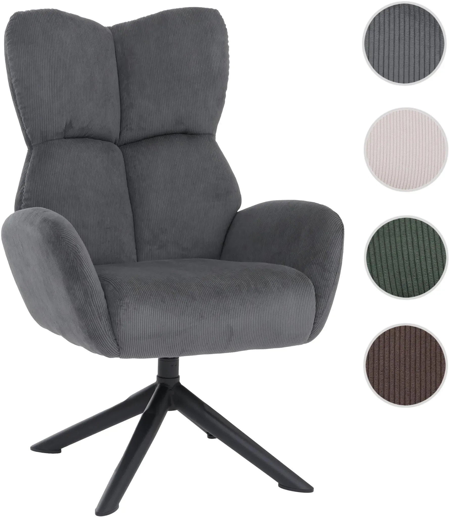 Loungesessel HWC-Q54, Cocktail-/Polster-/Relaxsessel Sessel Loungestuhl, drehbar Metall Cord (320g/m2) ~ dunkelgrau
