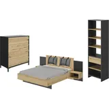 Schlafzimmer-Set GAMI "Mimizan", braun (schwarz – eiche helvezia), B/H: 160cm x 200cm, Schlafzimmermöbel-Sets