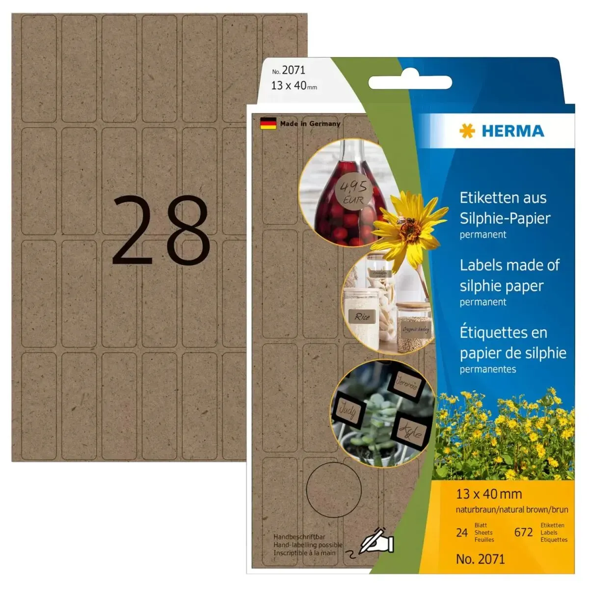 HERMA 2071 selbstklebendes Etikett Abgerundetes Rechteck Permanent Braun 672 Stück(e)