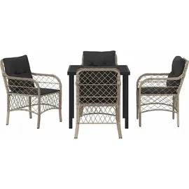 vidaXL 5-teiliges Garten-Ess-Set mit Kissen Hellgrau Poly-Rattan