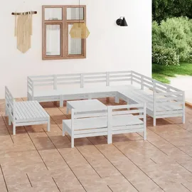 vidaXL Garten-Lounge-Set 12-tlg. Massivholz Kiefer weiß