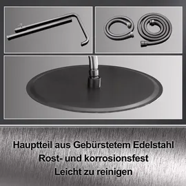Görbach JOHO Edelstahl Duschset ohne Armatur, Regendusche Duschsystem mit Duschkopf, Duschstange, Duschschlauch, Kopfbrause D25cm Gunmetal Grau