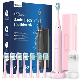 COULAX Elektrische Zahnbürste Schallzahnbürste für Erwachsene - Whitening Ultraschall Zahnbürsten Elektrisch mit Reiseetui und Ladestation, Electric Toothbrush Mit 8 Bürstenköpfe, 5 Putzmodi, 40000VPM