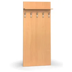 Garderobenwand PRIMO WOOD, 5 Kleiderhaken, Ablage, Buche