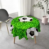 Highdi Thema Fußball Runde Tischdecke Abwaschbar Tisch Decke, Rund Tischwäsche Geeignet für Küche, Esszimmer, Esstisch, Couchtisch, Gartentisch (Gras,Durchmesser 170cm)