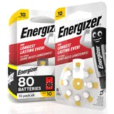 80 Energizer Hörgerätebatterien für Kopfhörer, Größe 10, gelb, ohne Quecksilber, 10 Packungen mit je 8 Batterien