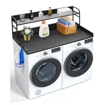 Vevor Arbeitsplatte für Waschmaschine und Trockner mit 2-stufigem Regal, Schwarz, 1370 x 700 x 419 mm
