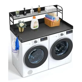 Vevor Arbeitsplatte für Waschmaschine und Trockner mit 2-stufigem Regal, Schwarz, 1370 x 700 x 419 mm