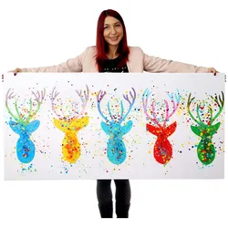 Wandbild Hirsche II, 100% handgemaltes Ölgemälde Gemälde XL, 140x70cm