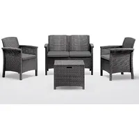Venezia Anthrazitfarbenes Polypropylen-Garten-Lounge-Set mit Rattan-Effekt