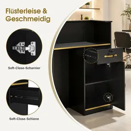 Barberpub Empfangstheke mit 1 Schublade & 1 Schrank, Abschließbar, Holz, Rezeptionstisch Rezeptionstheke Schmal, R9788(schwarz)