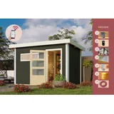 Saunahaus Gartensauna JOOST 1 grau SPARSET 336x196cm Karibu +HUUM WIFI Steuerung