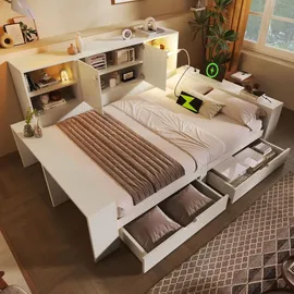 stilvora Stauraumbett 140x200 cm mit Schubladen und Stauraum, Tagesbett mit Doppeltüren aus Holz und USB/USB-C Anschlüssen, Jugendbett platzspare... - Weiß