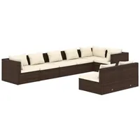 vidaXL 8-tlg. Garten-Lounge-Set mit Kissen Braun Poly Rattan - Braun