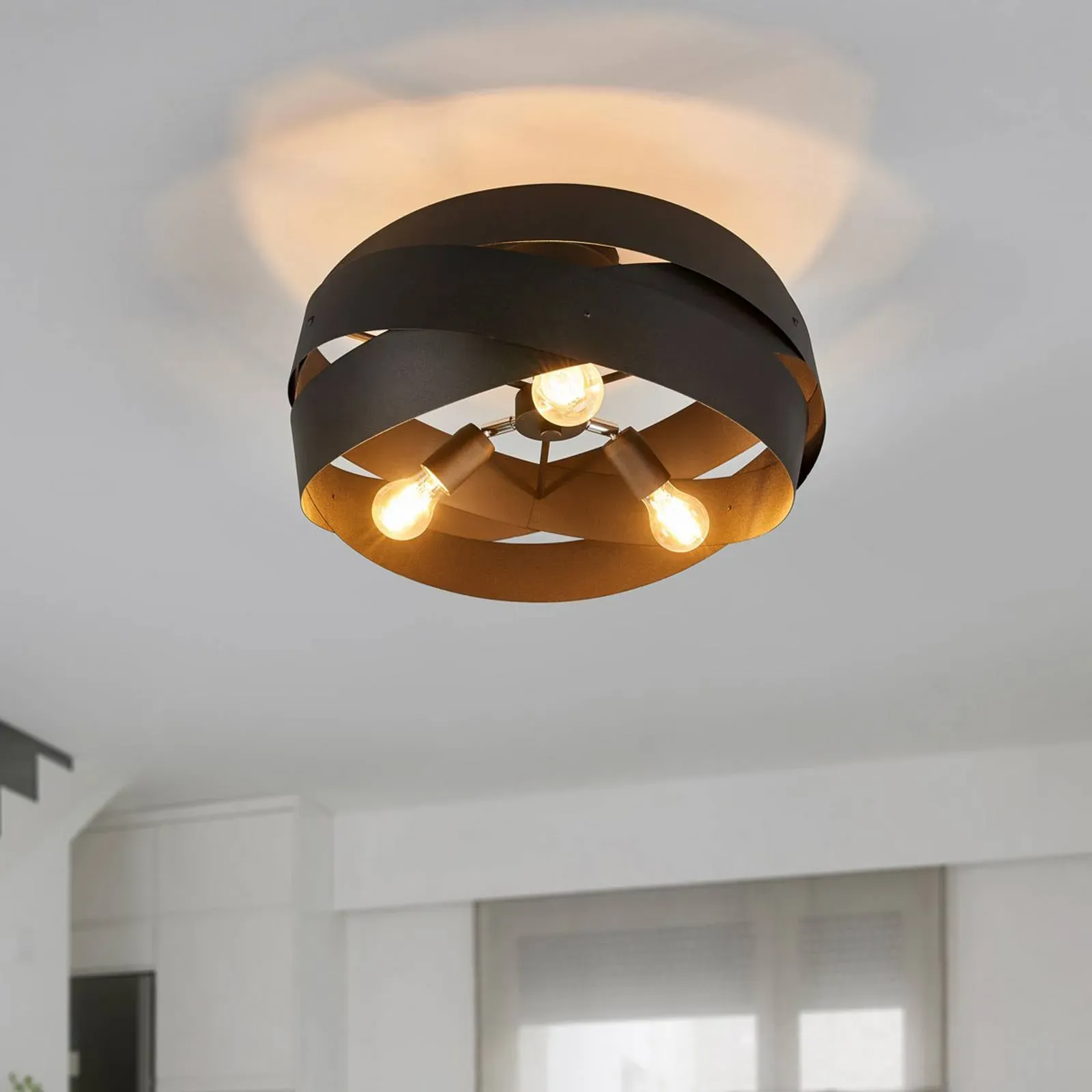 Deckenlampe Tornado Domiluce, dimmbar, schwarz, für Wohn- / Esszimmer, Metall, Modern, Deckenlampe - 50 cm - 50 cm - 28 cm