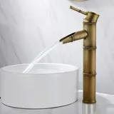 Vintage Bambus Wasserhahn, Messing Wasserfall Einhebelmischer Mischbatterie, Wasserhahn Kaltes und Heißes Break Mouth