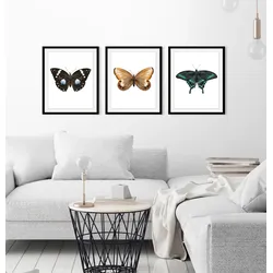 queence Bild »Juju«, Schmetterlinge-Kunst-Insekten-historische Ereignisse, (1 St.), HD Premium Poster-Druck inkl. Holzrahmen queence Farbe Rahmen: schwarz + Farbe Bild(er): grau