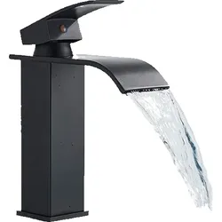 KLARWERK ROSA | Premium Hotel Wasserfall Badarmatur Schwarz |  Gastronomie Edelstahl  Mischbatterie Waschbecken | Design Wasserhahn eckig