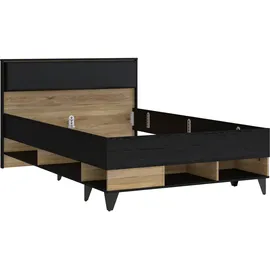 Forte Stauraumbett Lya 129,5 x 92,6 x 205,6 cm Eiche matt schwarz