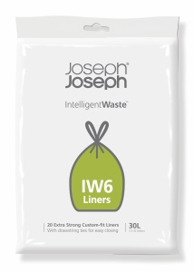 Joseph Joseph Müllbeutel, 30 Liter, Reißfeste Abfallbeutel mit praktischem Kordelzug, 1 Packung = 20 Beutel, Farbe: Grau