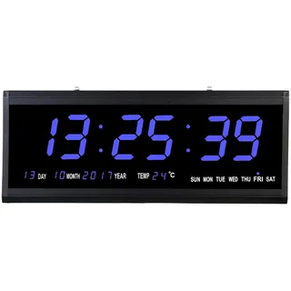 Led Wanduhr Digitaluhr mit Datum und Temperatur Wanduhr Digital mit Temperaturanzeige Wanduhren für Schlafzimmer Büro (Blau)