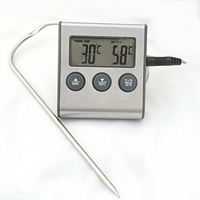elektronisches Einstich-Bratenthermometer ET921 Fleischthermometer, 2-teilig, bis 250°C hitzefestes Sensorkabel, Timer bis 99Min.99Sek, silber