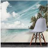Queence Fototapete »Strand und Meer« Meer Motiv bedruckt realistisch glatt Wandpaneele, selbstklebend, Tapete, Sticker, Wanddeko, XXL-Fotomotiv, blau