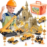 Geebiiny Kinetischer Sand, Kinder Spielzeug ab 3 4 5 6 7 8 Jahre Jungen Mädchen Geschenk 3 4 5 6 7 Jahre Magic Sand Baustellenfahrzeuge Kinder Kran Sandkasten Spielzeug Spielsand Zaubersand Knetsand