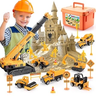 Geebiiny Kinetischer Sand, Kinder Spielzeug ab 3 4 5 6 7 8 Jahre Jungen Mädchen Geschenk 3 4 5 6 7 Jahre Magic Sand Baustellenfahrzeuge Kinder Kran Sandkasten Spielzeug Spielsand Zaubersand Knetsand