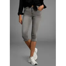 Arizona Caprijeans ARIZONA "Ultra-Stretch", Damen, Gr. 34, N-Gr, grau (grau used), Denim/Jeans, Obermaterial: 74% Baumwolle, 24% Polyester, 2% Elasthan, Basic, skinny fit 3/4-Länge, Jeans, extra-enger Schnitt, modischer Beinabschluss mit Schlitz