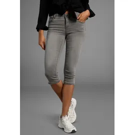 Arizona Caprijeans ARIZONA "Ultra-Stretch", Damen, Gr. 34, N-Gr, grau (grau used), Denim/Jeans, Obermaterial: 74% Baumwolle, 24% Polyester, 2% Elasthan, Basic, skinny fit 3/4-Länge, Jeans, extra-enger Schnitt, modischer Beinabschluss mit Schlitz