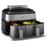 Philips 5000 Series Steam Airfryer Dual Basket NA555/00 Silber/Edelstahl
