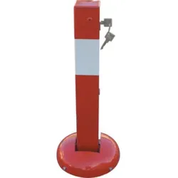 Schake Absperrpfosten, umlegbar, Typ 40215ZB, umlegbar, allseitig elastisch, 70x70mm, Überflur 500mm + Profilzylinderschloß, zum Aufdübeln rot / weiß