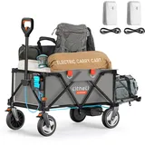 Litheli Elektrowagen Bollerwagen faltbar, Handwagen faltbar mit Motor & Bremsen, 200L 60KG geeignet für Camping, Garten, Strand, Einkaufen (Grau, V140i mit 2 Akkus)