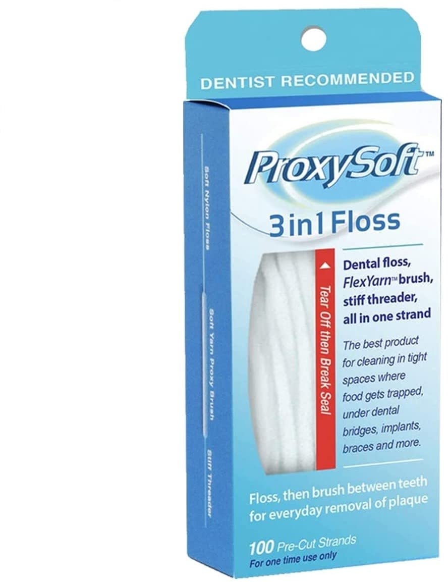 Dental Floss with Proxy Brush and Threader for Optimal Teeth Flossing vs Traditional Flossing - Pre-cut Threader Floss for Daily Dental Hygiene, 3-in-1 Dental Floss by ProxySoft (2 Packs)