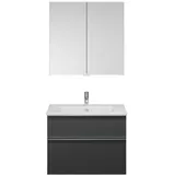 burgbad Eqio Badmöbel-Set 82 cm mit Keramik-Waschtisch Slim und Unterschrank mit Griffleiste G0251, mit Spiegelschrank, Badmöbel,