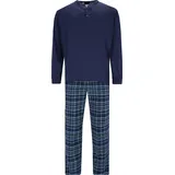 Hajo Herren Schlafanzug - Premium Cotton Flanell, lang, Knopfleiste, kariert Blau, 3XL