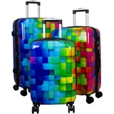 Hartschalen-Kofferset Trolleyset 3 teilig Mosaik Motivkoffer - Bunt