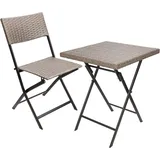 Brubaker Balkonset Toskana mit Tisch und 1 Stuhl - Wetterfest klappbar und platzsparend - Polyrattan Balkonmöbel Set - Sitzgruppe für Balkon Terrasse Garten - Bistroset Klappstuhl - Grau Braun