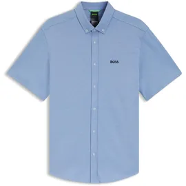 Boss Green Kurzarmhemd "Motion S", Herren, Gr. XL, N-Gr, blau (light, pastel blau459), Jersey, Obermaterial: 100% Baumwolle, gestreift, regular fit normal, Rundhals, abgesteppte Kante, Hemden, Regular Fit, Button-down-Kragen, Kurzarm, Logo-Stickerei