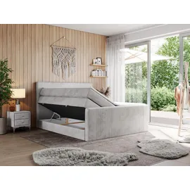 MKS Meble Boxspringbett, doppelbett mit Multipocket-Matratze und zwei Bettkästen - KING DOREN - 180x200cm - Hellgrau - H4 - Hellgrau