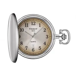 TISSOT -Savonnette Taschenuhr Herrenuhr Silber Braun Quarz Datum 49mm- T862.410.19.292.00
