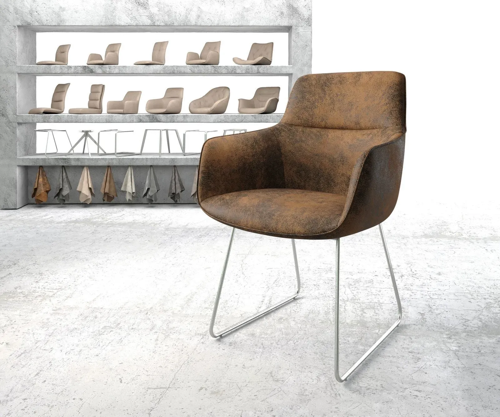 DELIFE Fauteuil Pejo-Flex brun antique cadre patin acier inoxydable, Chaises de salle à manger