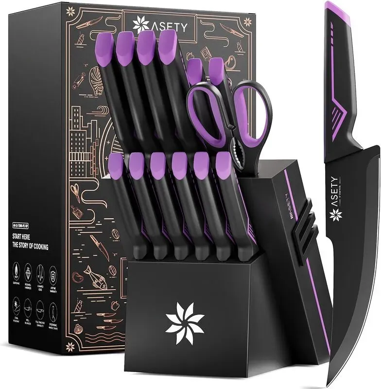 Asety Technology Küchenmesser-Set, 15-tlg., lila