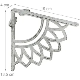 Relaxdays Regalträger, 2er Set, Gusseisen, Mandala-Motiv, antikes Design, Winkel für Regalbretter, Regalhalter, weiß