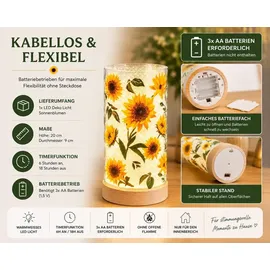 Formano LED Deko Licht Sonnenblumen Stimmungslicht Glaszylinder 20 cm Holzsockel - Bunt