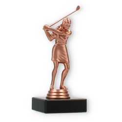 Pokal Kunststofffigur Golf Damen bronze auf schwarzem Marmorsockel 15,0cm