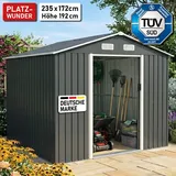 BRAST Gerätehaus Geräteschuppen Metall | 235x172x192 | Satteldach | Gartenhaus mit Doppelschiebetür | Anthrazit | wetterfest wasserdicht - Grau