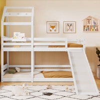 Kinderbett Hochbett Etagenbett mit Treppe Rutsche 90x200 cm Fallschutz Hausbett