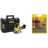 Dewalt DCS335NT-XJ Akku-Stichsaege, 18 V (Basisversion ohne Akku und Ladegerät) + HCS Stichsägeblatt-Set, 10 Stück (für Holz und Metall) DT2294